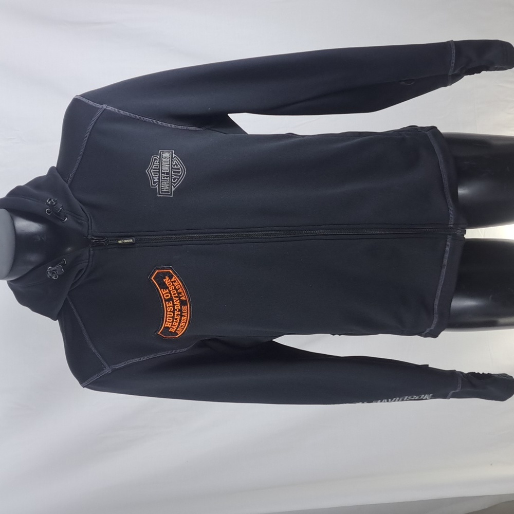 Harley Davidson embroidered men's large black full zip fittef hooded jacket - Picture 1 of 8